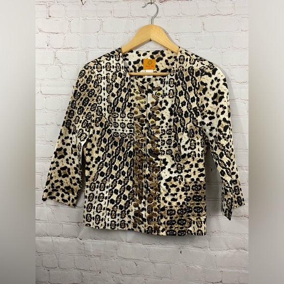 Ruby Road Blazer Womens Size 6P Leopard Print Short Stretchy 3/4 Sleeve - Picture 1 of 11